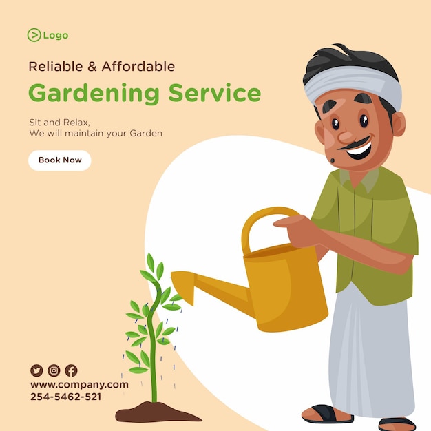 Diseño de banner de servicio de jardinería confiable y asequible.