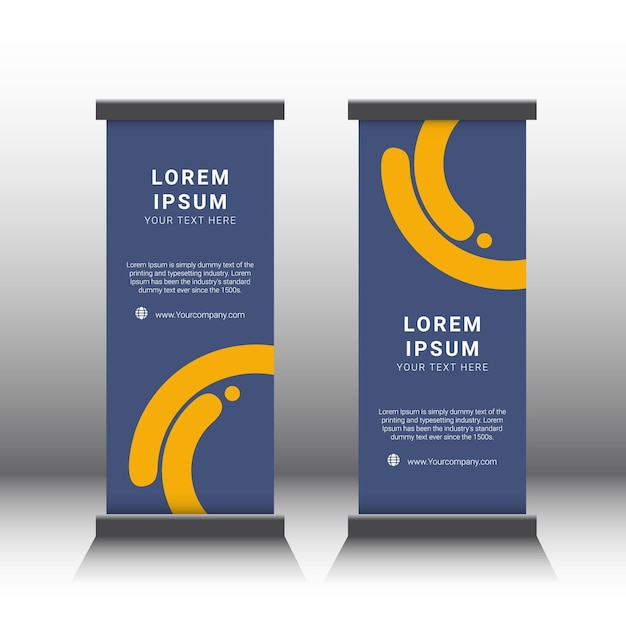 Diseño de banner standee enrollable azul y amarillo