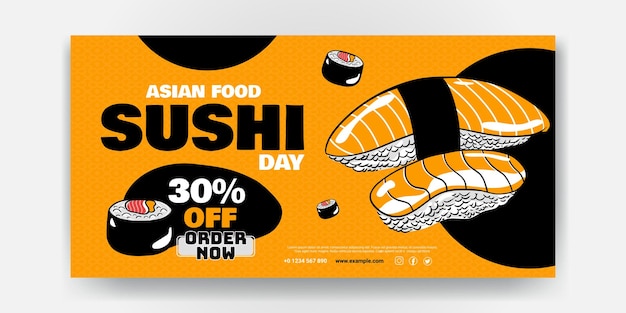 Diseño de banner de sushi de restaurante de comida asiática.