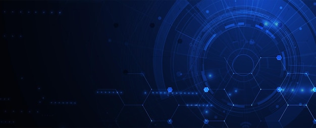 Diseño de banner de tecnología con fondo abstracto de hexágonos