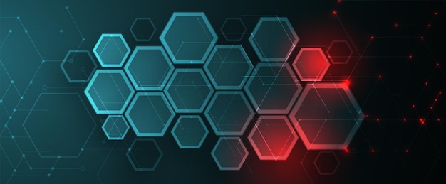 Diseño de banner de tecnología con fondo abstracto de hexágonos