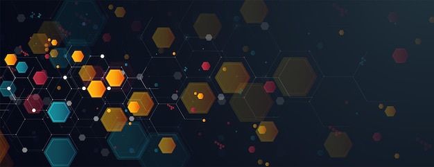 Diseño de banner de tecnología con fondo abstracto de hexágonos
