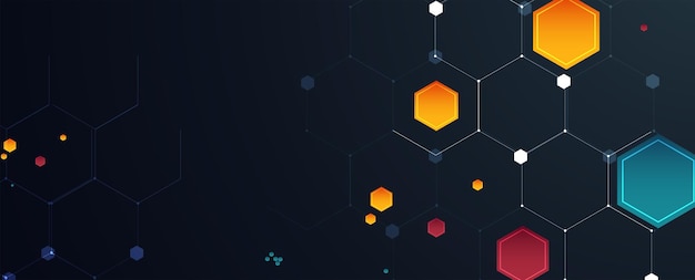 Diseño de banner de tecnología con fondo abstracto de hexágonos