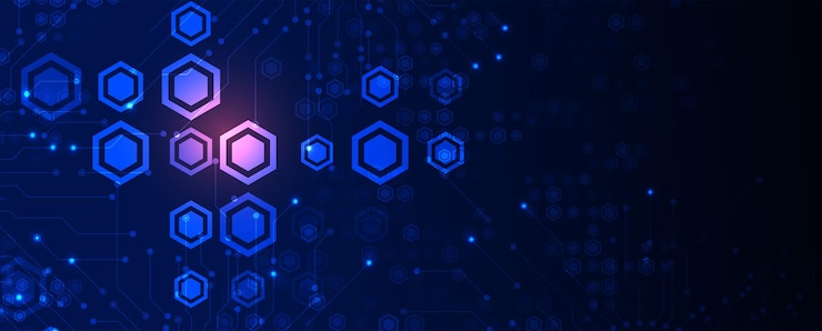 Vector diseño de banner de tecnología con fondo abstracto de hexágonos