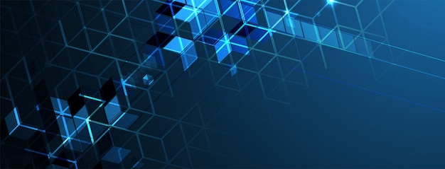 Diseño de banner de tecnología con fondo abstracto de hexágonos