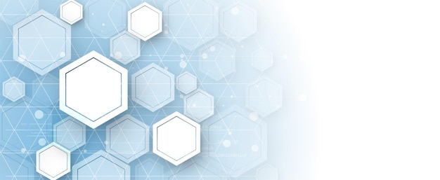 Diseño de banner de tecnología con fondo abstracto de hexágonos