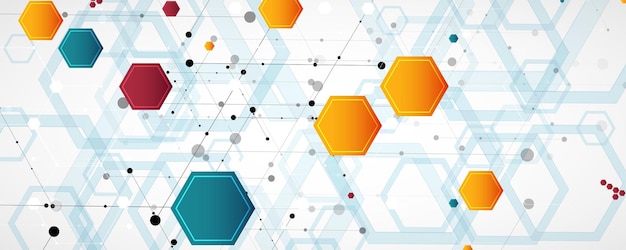 Diseño de banner de tecnología con fondo abstracto de hexágonos