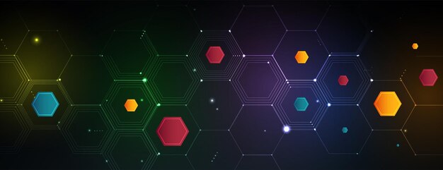 Diseño de banner de tecnología con fondo abstracto de hexágonos