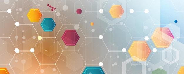 Diseño de banner de tecnología con fondo abstracto de hexágonos
