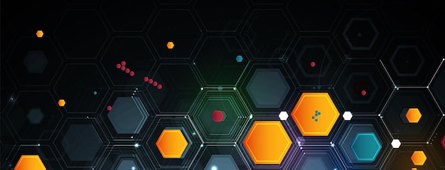 Diseño de banner de tecnología con fondo abstracto de hexágonos
