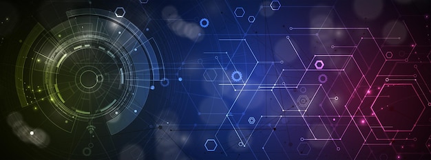 Diseño de banner tecnológico con fondo abstracto de hexágonos
