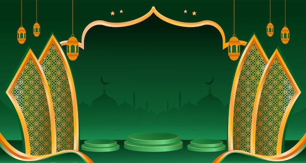Diseño de banner temático de Ramadán con espacio vacío y decoración de nubes y linternas