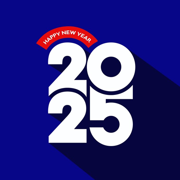 Diseño de banner de tipografía de Feliz Año Nuevo 2025 Letra de feliz año nuevo en fondo azul