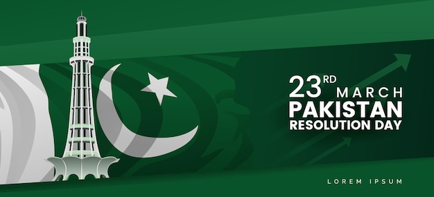Vector diseño de banner torre alta del día de resolución de pakistán con ilustración de fondo de bandera nacional