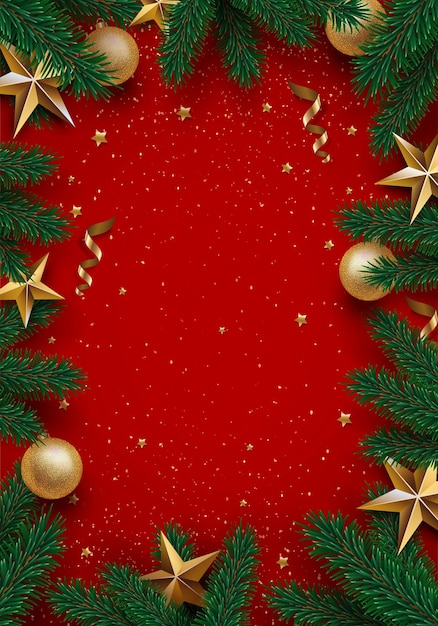 Vector diseño de banner vacío de navidad ramas de árbol de navidad y composición de decoración dorada eps10 vector