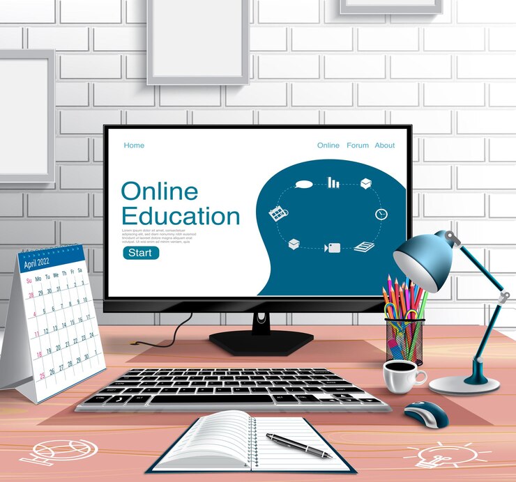 Vector diseño de banner vectorial de educación en línea. texto de educación en línea.