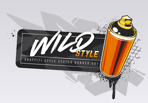 Diseño de banner vectorial de graffiti con lata de aerosol Plantilla de banner horizontal con espacio de copia Abstracción de estilo salvaje en el fondo