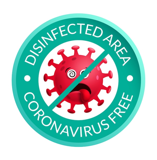 Diseño de banner vectorial libre de covid Texto de área libre de coronavirus con elemento de logotipo de protección antivirus