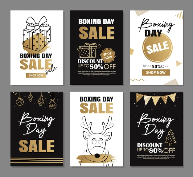 Diseño de banner de venta de boxing day con plantillas de decoración de lujo de oro uso para anuncios de flyer, carteles, banner de etiqueta