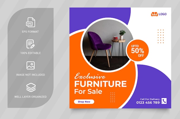 Diseño de banner de venta de muebles minimalista o plantilla de publicación de feed de instagram de redes sociales