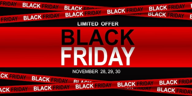 Diseño de banner de venta de viernes negro Cinta roja y negra para venta de viernes negro con fondo