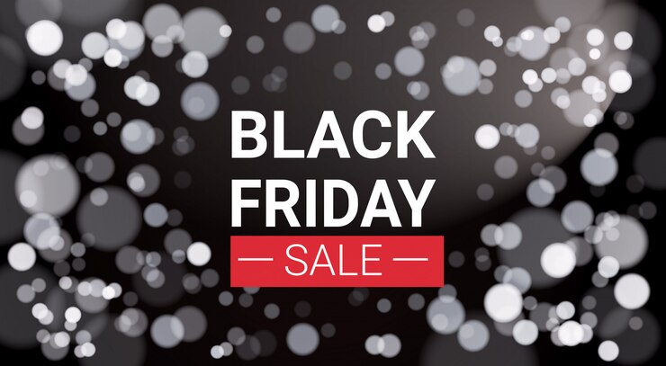 Vector diseño de banner de venta de viernes negro con luces blancas bokeh