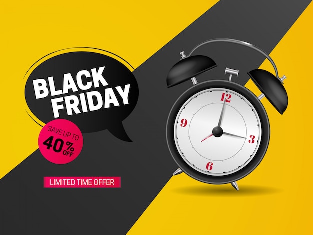 Vector diseño de banner de venta de viernes negro con reloj