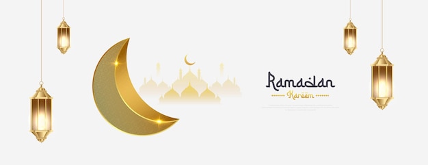 Diseño de banner Voctor Ramadan kareem con ilustración vectorial de la luna o la mezquita