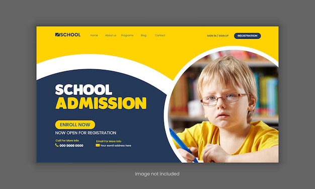 Diseño de banner web de admisión a la escuela para la página principal del sitio web de Educación y la sección de héroes de la página de aterrizaje