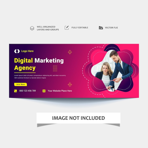 Diseño de banner web de agencia de marketing digital horizontal vectorial