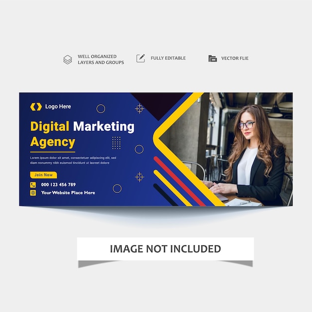 diseño de banner web de agencia de marketing digital horizontal vectorial