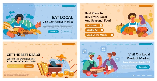 Diseño de banner web con anuncio de mercado de agricultores