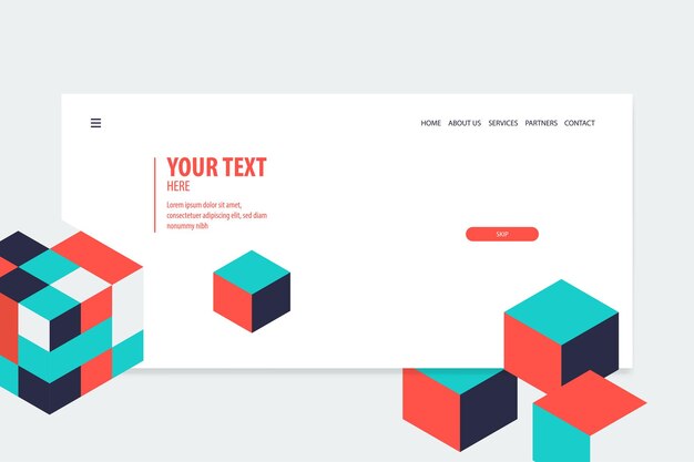 Diseño de banner web isométrico creativo mínimo vector de cubo isometría futurista geométrica para texto