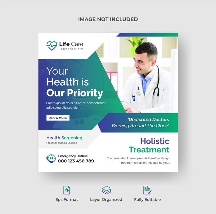 Diseño de banner web de redes sociales médicas o sanitarias o flyer cuadrado Vector Premium