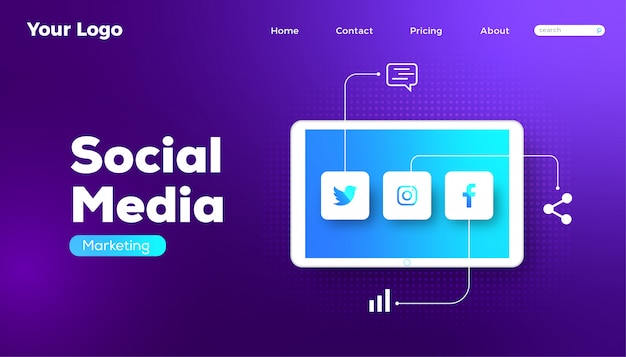 Diseño de banner web de tecnología de marketing en redes sociales