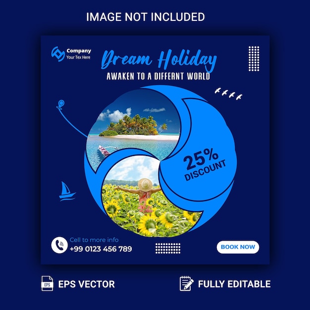 Vector diseño de banners de anuncios de viajes y turismo en las redes sociales