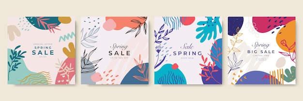 Diseño de banners de primavera de venta de redes sociales Plantillas de ilustración vectorial adecuadas para banners web publicaciones en redes sociales aplicaciones móviles anuncios de Internet
