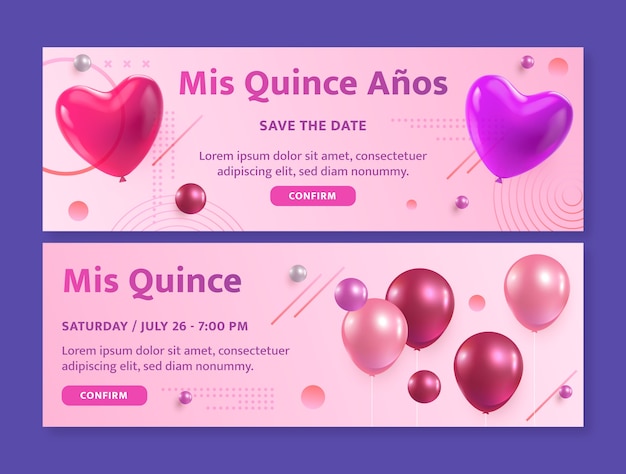 Vector diseño de banners de quinceañera degradado