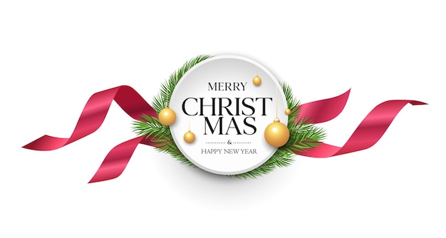 Diseño de banners de vector de etiqueta de cinta de feliz navidad aislado en ilustración de fondo blanco