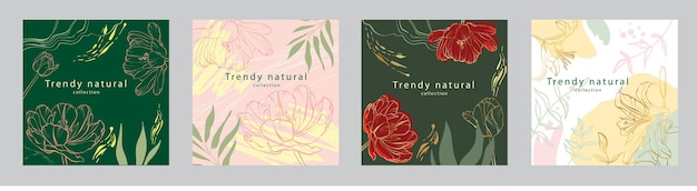 Diseño de banners de venta de redes sociales colección de postales con flores de primavera