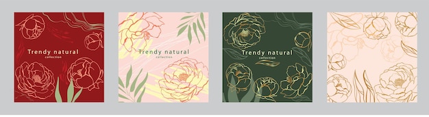 Diseño de banners de venta de redes sociales Colección de postales con flores de primavera