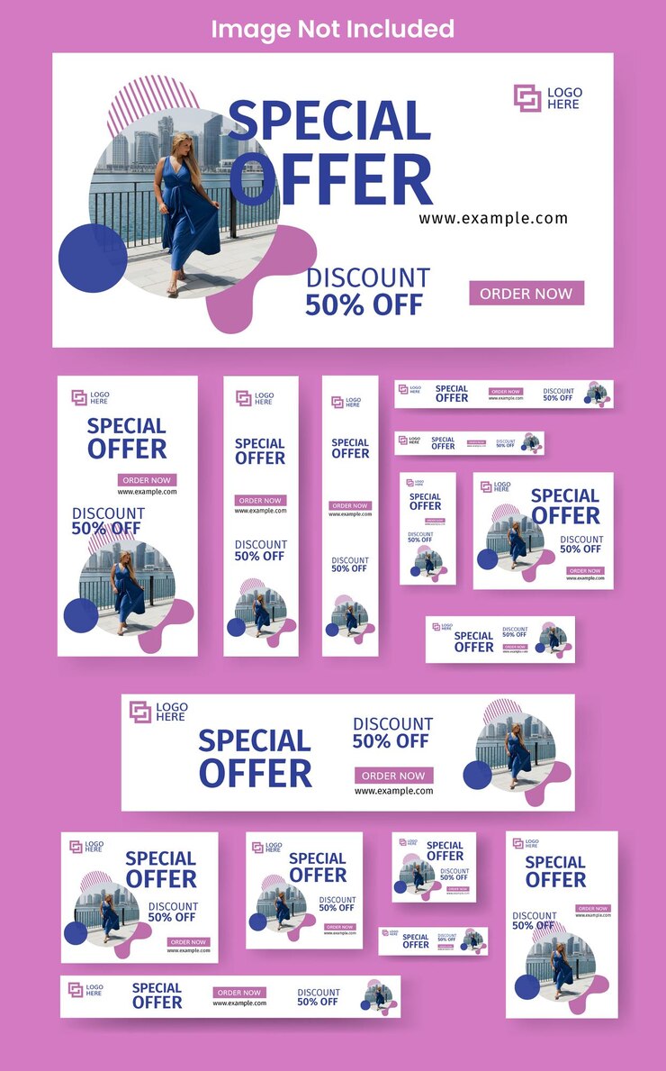 Vector el diseño de banners web de moda, el telón de fondo y el conjunto de plantillas de anuncios de banners móviles