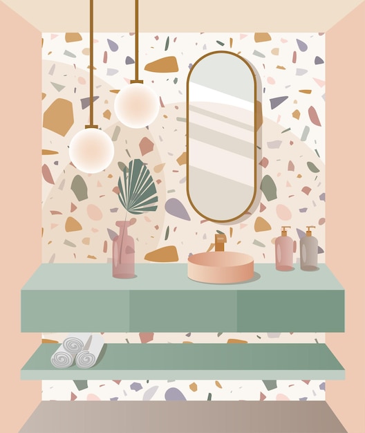 Vector diseño de baño moderno con baldosas de terrazo ilustración de vector interior de baño de moda