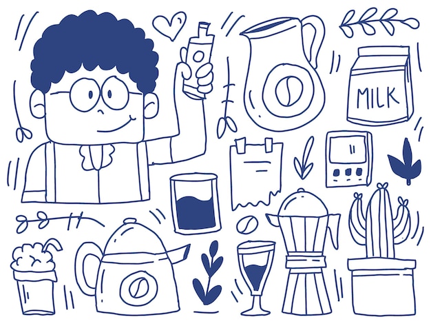 diseño de barista de doodle de dibujos animados kawaii