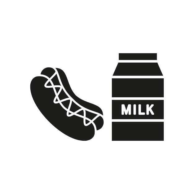 Diseño básico del icono vectorial de alimentos del conjunto de leche y perritos calientes