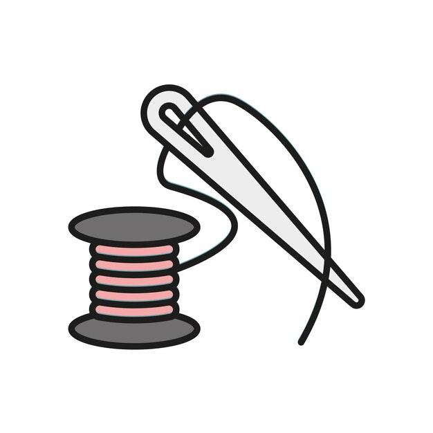 Diseño básico del icono vectorial de la moda de aguja y hilo