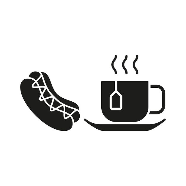 El diseño básico del vector del icono de comida del conjunto de té y perritos calientes