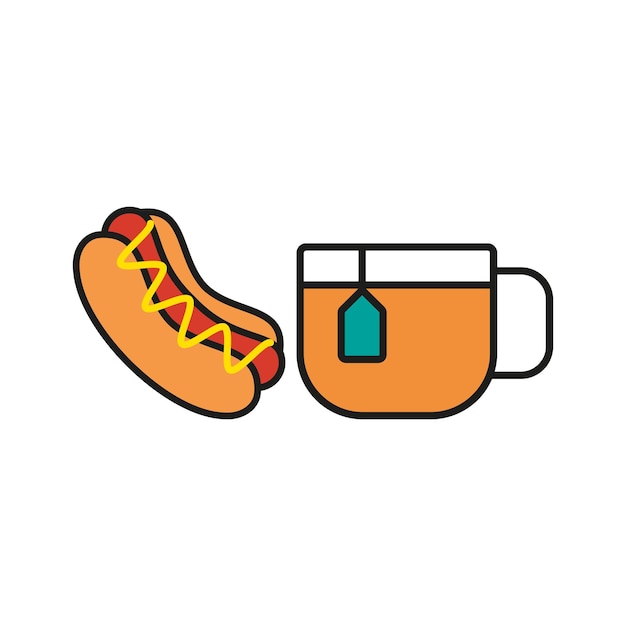 El diseño básico del vector del icono de comida del conjunto de té y perritos calientes