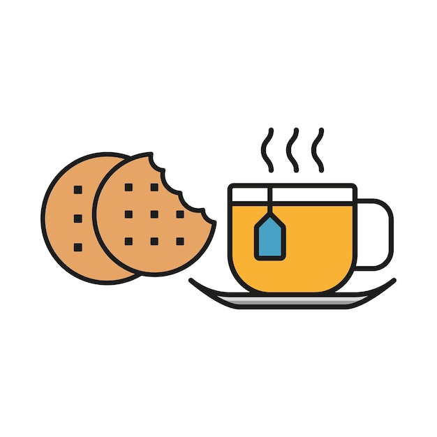 El diseño básico del vector de iconos de alimentos del conjunto de té y galletas