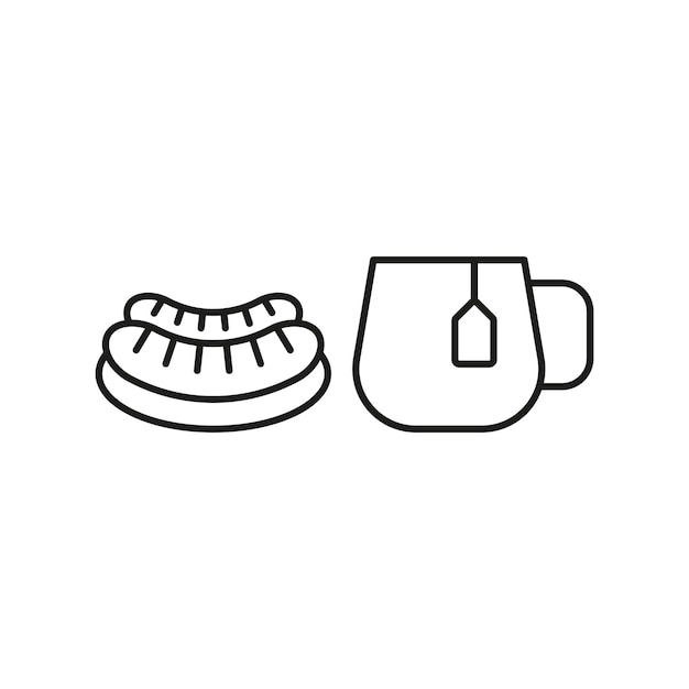 El diseño básico del vector de iconos de alimentos del conjunto de té y salchichas